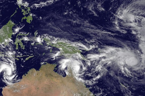 Multiple cyclones move across the Pacific